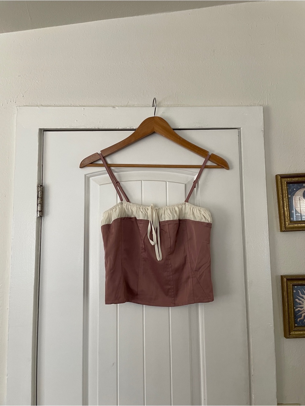 Corset Two-Tone Mauve and Cream Spaghetti Strap Bustier Top Size M